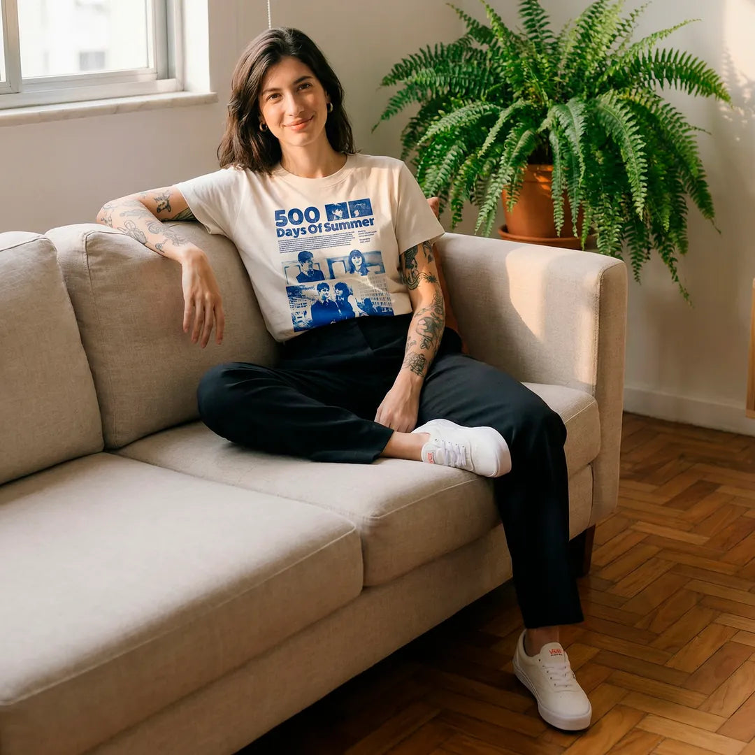 Camiseta Basica 500 Days of Summer Feminina Off-White