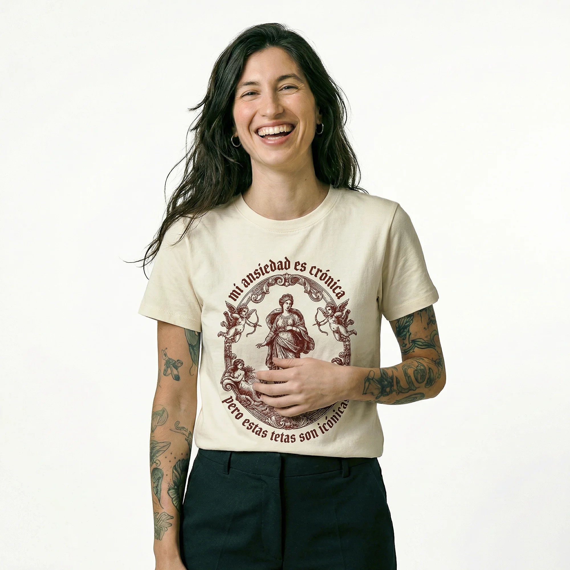 Camiseta Basica ANSIEDAD Feminina Off-White