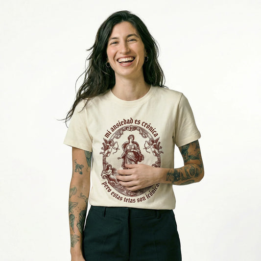 Camiseta Basica ANSIEDAD Feminina Off-White