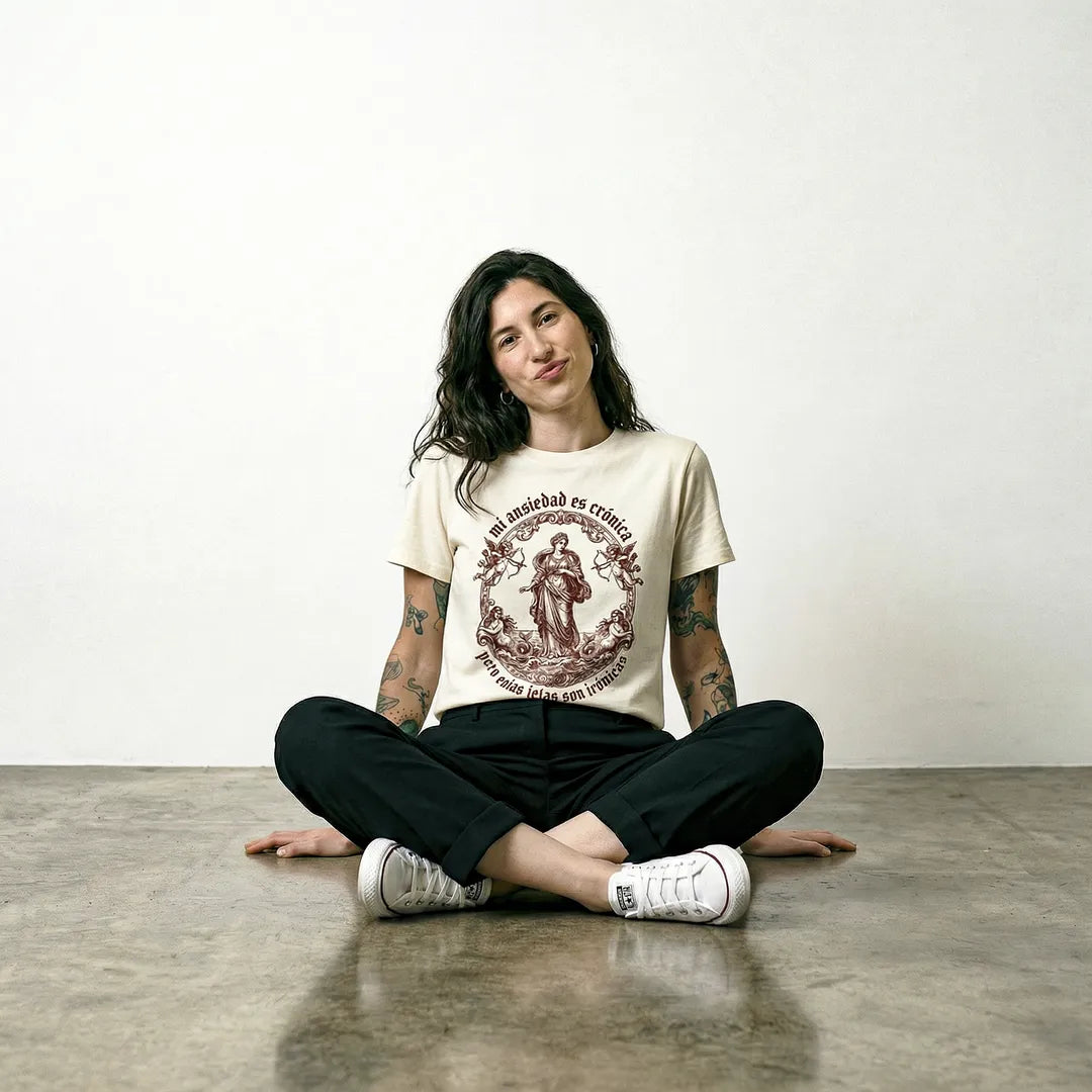 Camiseta Basica Mi Ansiedad Es Crónica Feminina Off-White