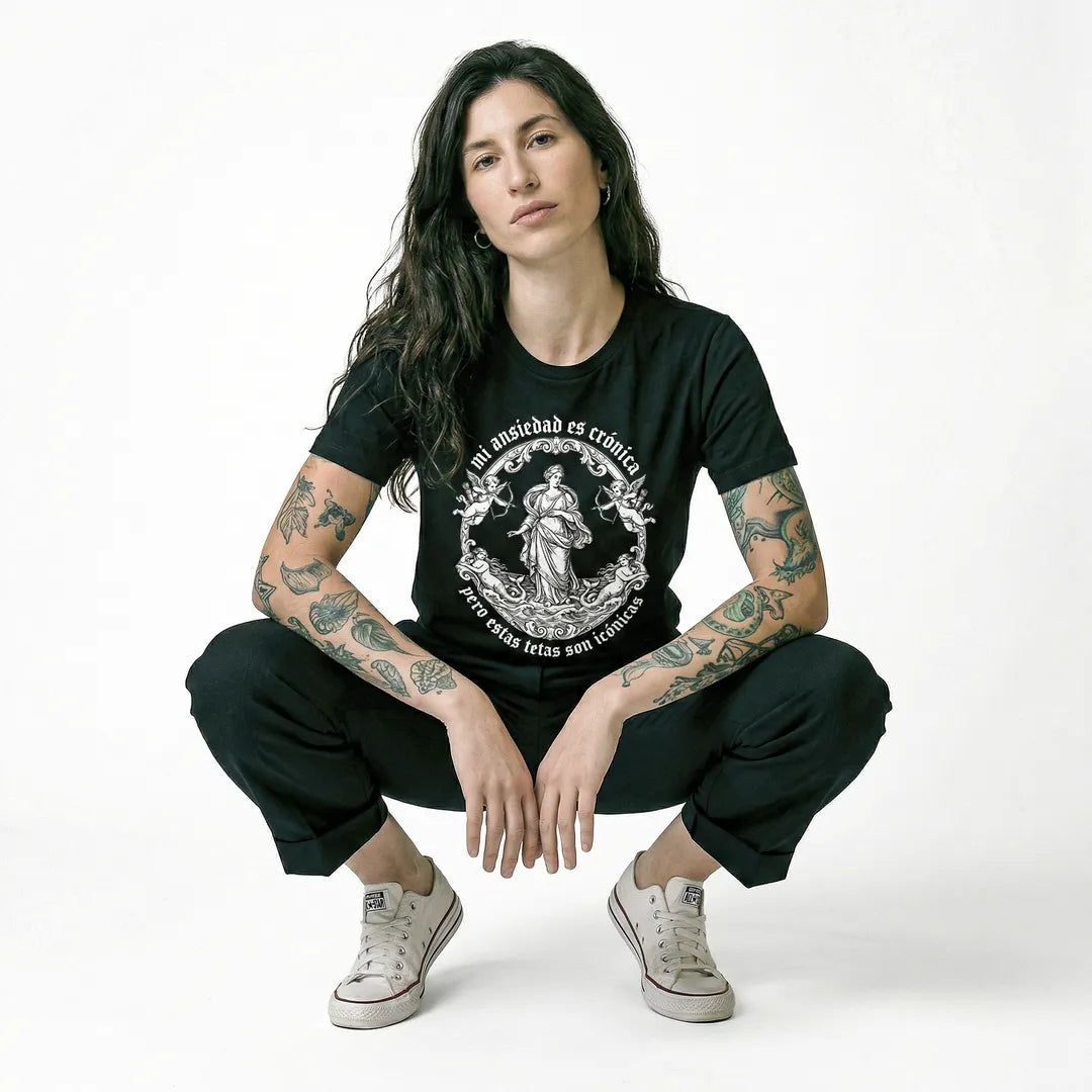 Camiseta Basica Mi Ansiedad Es Crónica Feminina Preto