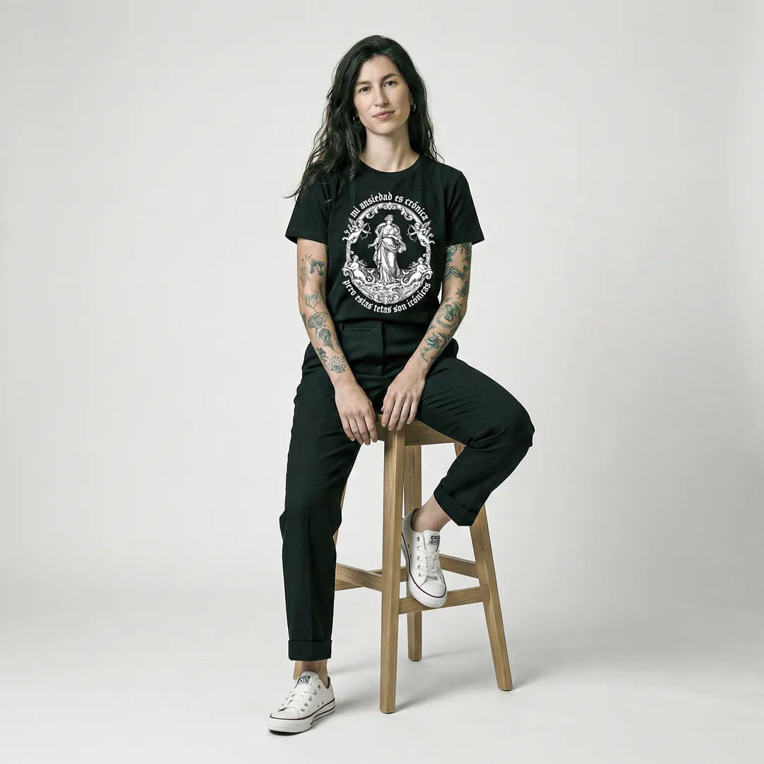 Camiseta Basica Mi Ansiedad Es Crónica Feminina Preto
