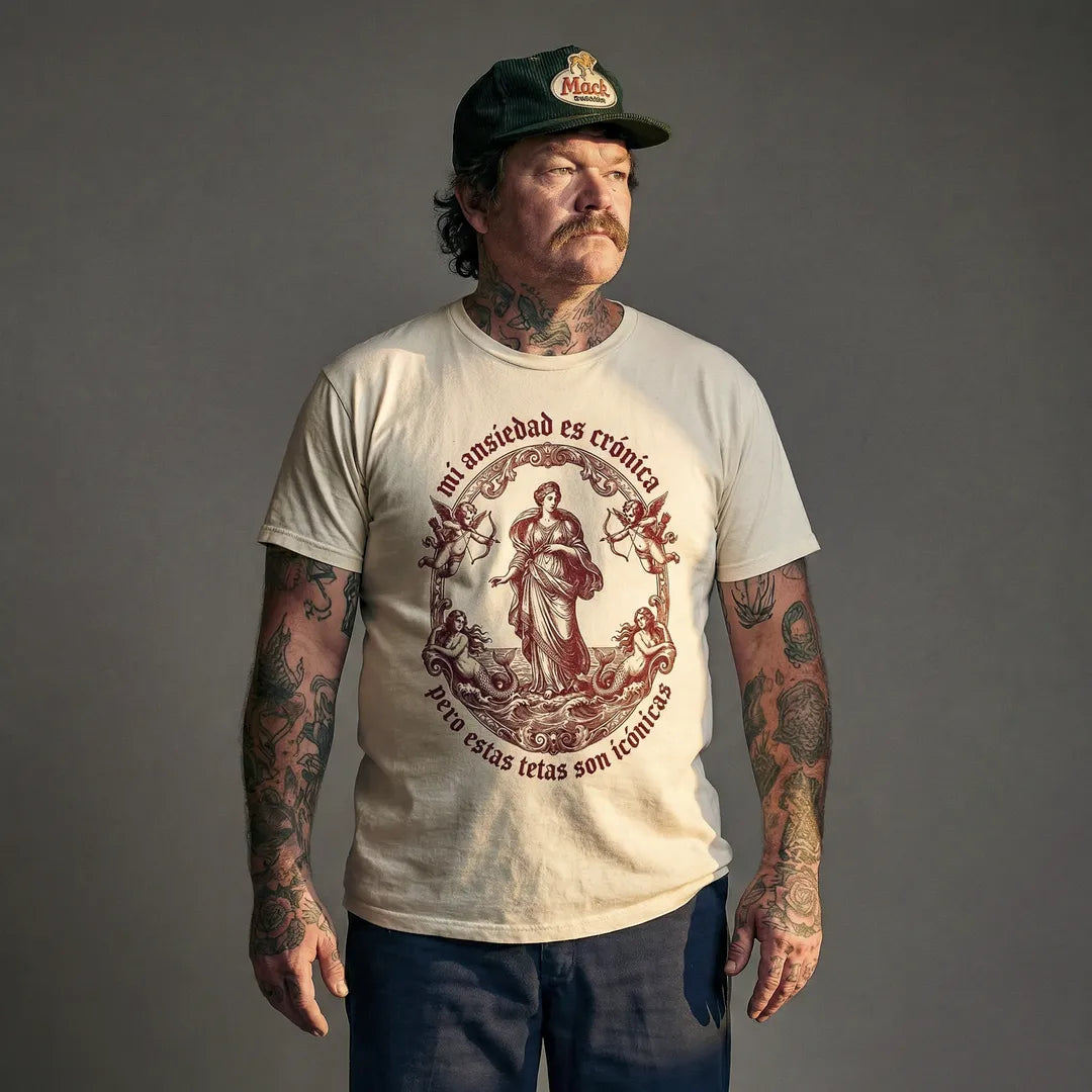 Camiseta Basica Mi Ansiedad Es Crónica Masculina Off-White