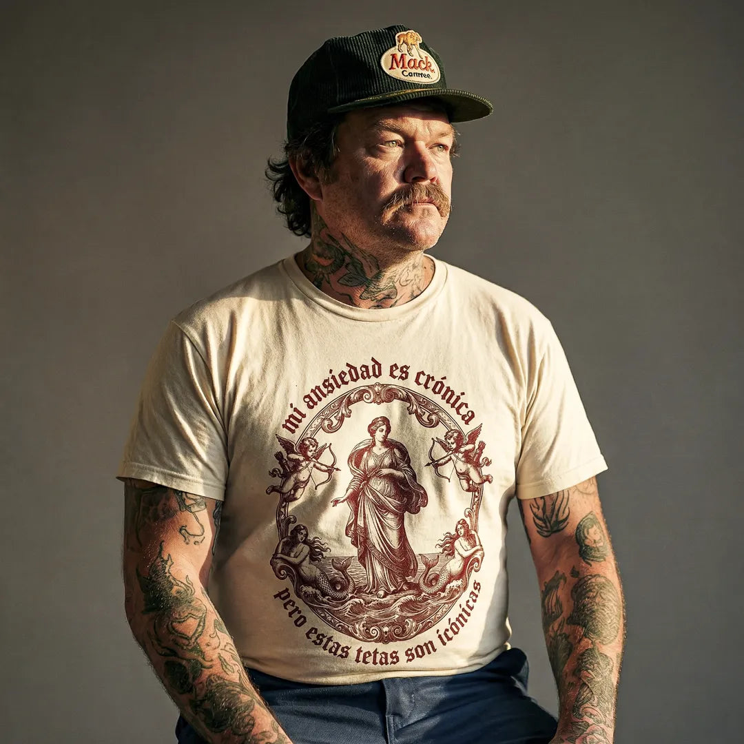 Camiseta Basica Mi Ansiedad Es Crónica Masculina Off-White