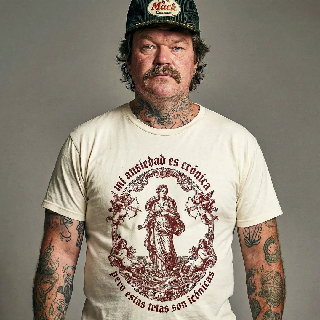 Camiseta Basica Mi Ansiedad Es Crónica Masculina Off-White