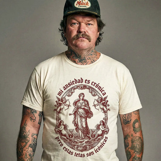 Camiseta Basica Mi Ansiedad Es Crónica Masculina Off-White