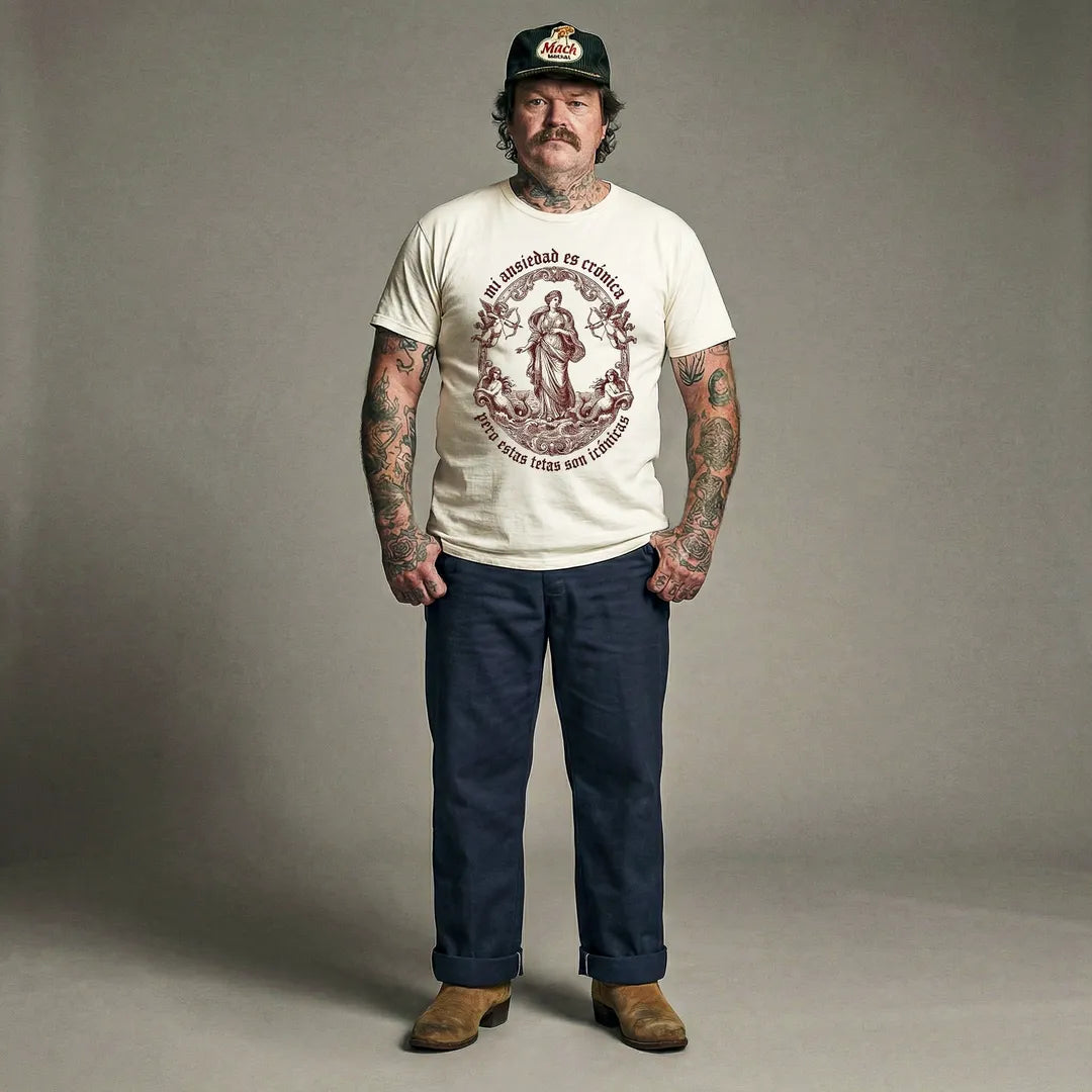 Camiseta Basica Mi Ansiedad Es Crónica Masculina Off-White