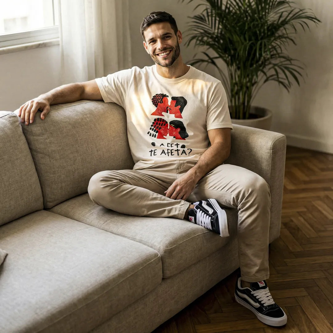 Camiseta Básica O Afeto Te Afeta? Masculina Off-White