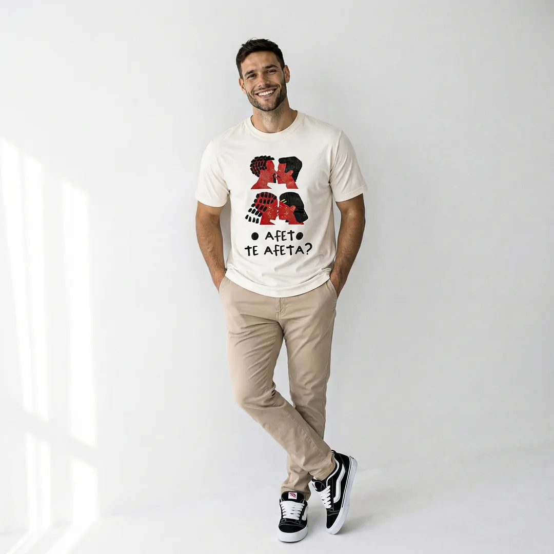 Camiseta Básica O Afeto Te Afeta? Masculina Off-White