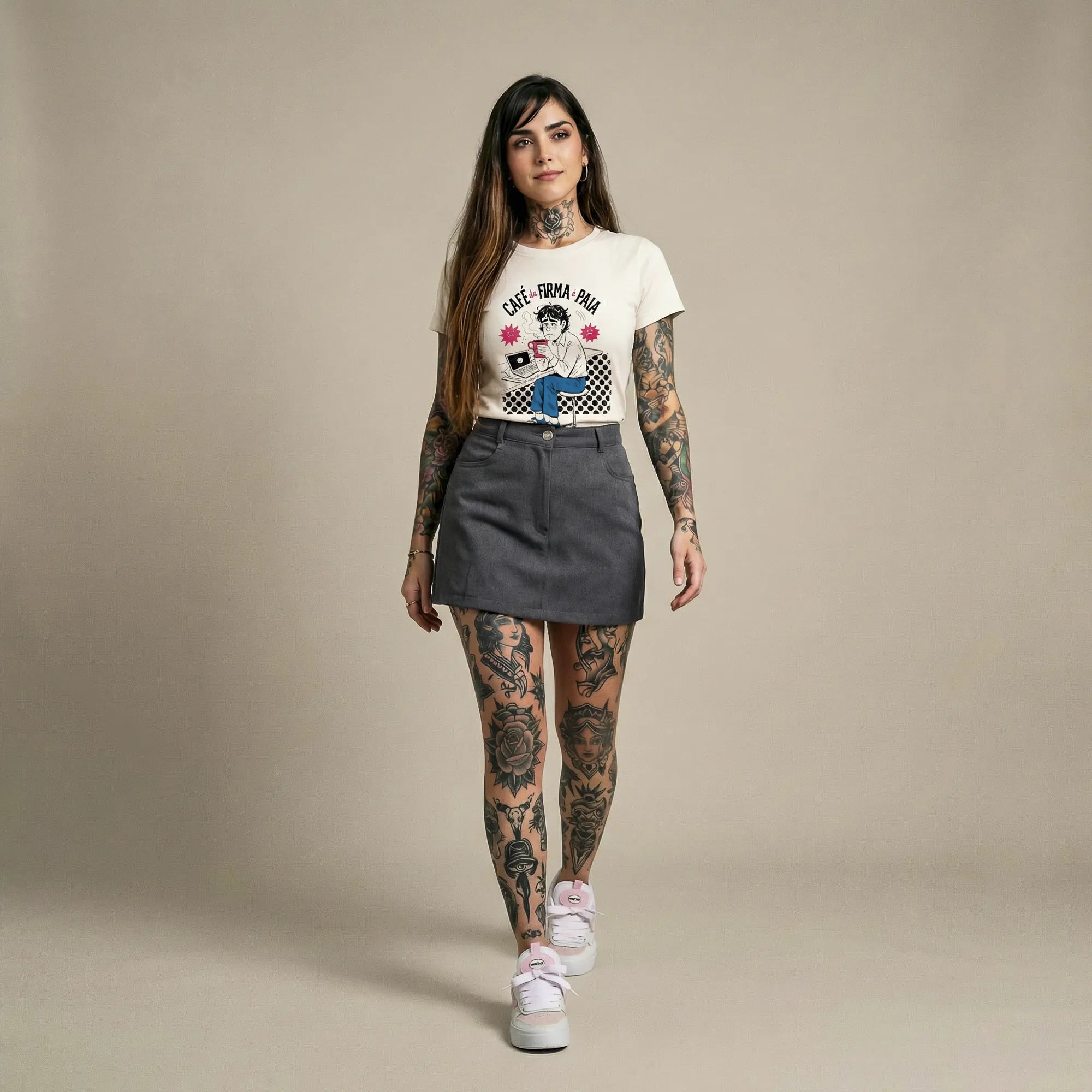 Camiseta Básica Café na Firma é Paia Feminina Off-White