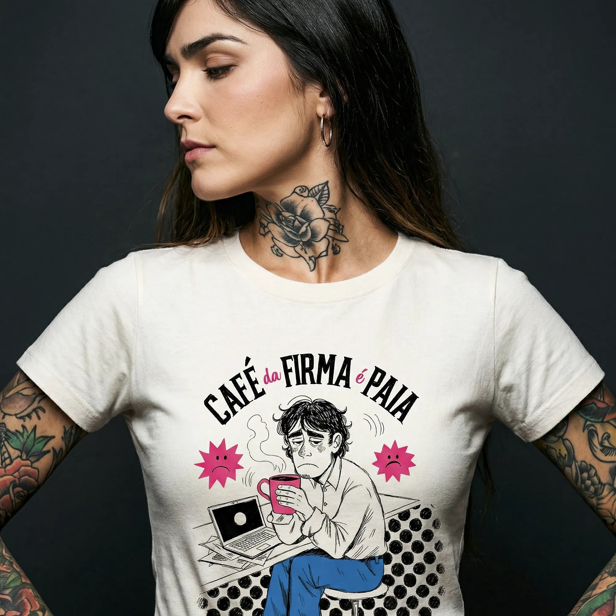 Camiseta Básica Café na Firma é Paia Feminina Off-White