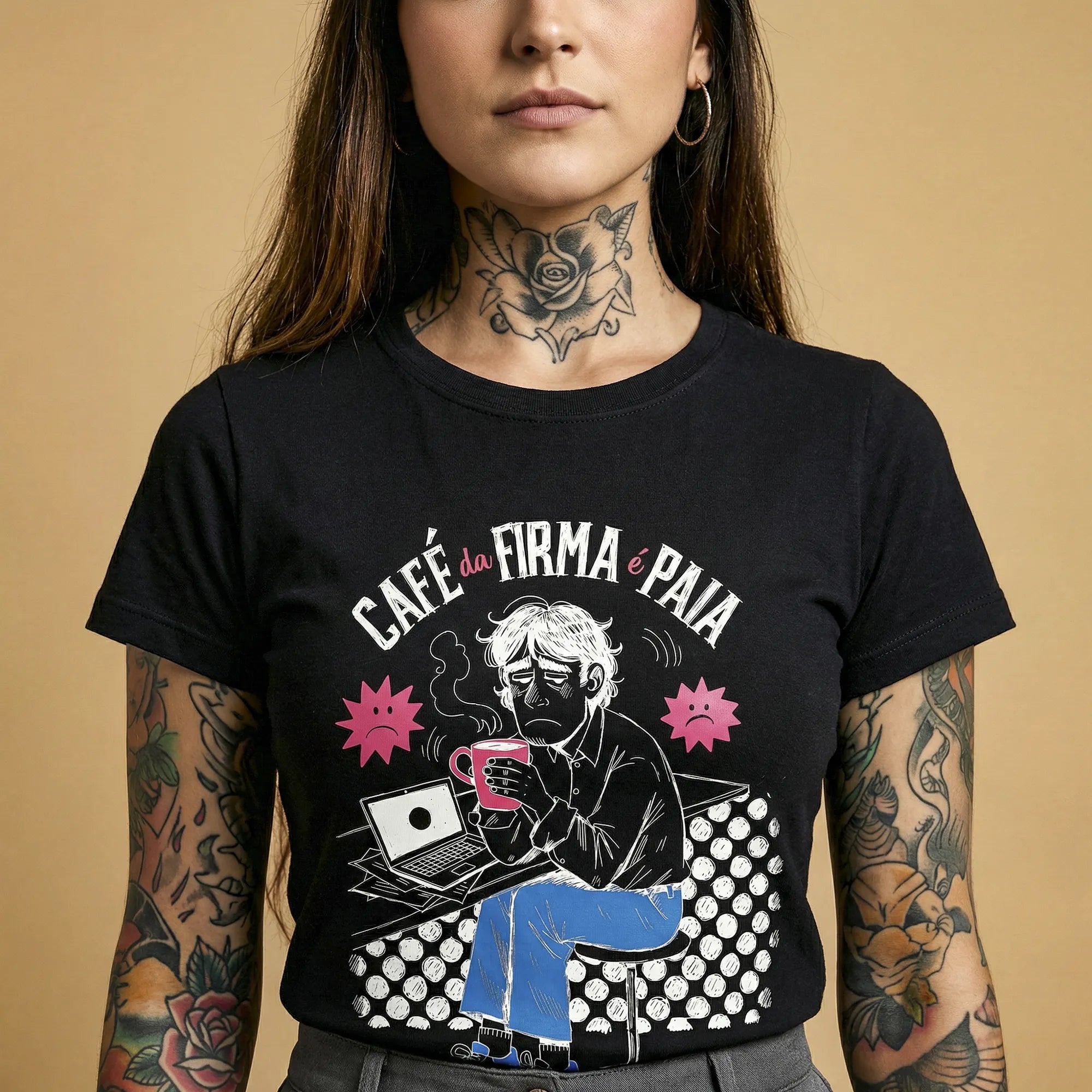 Camiseta Básica Café na Firma é Paia Feminina Preto
