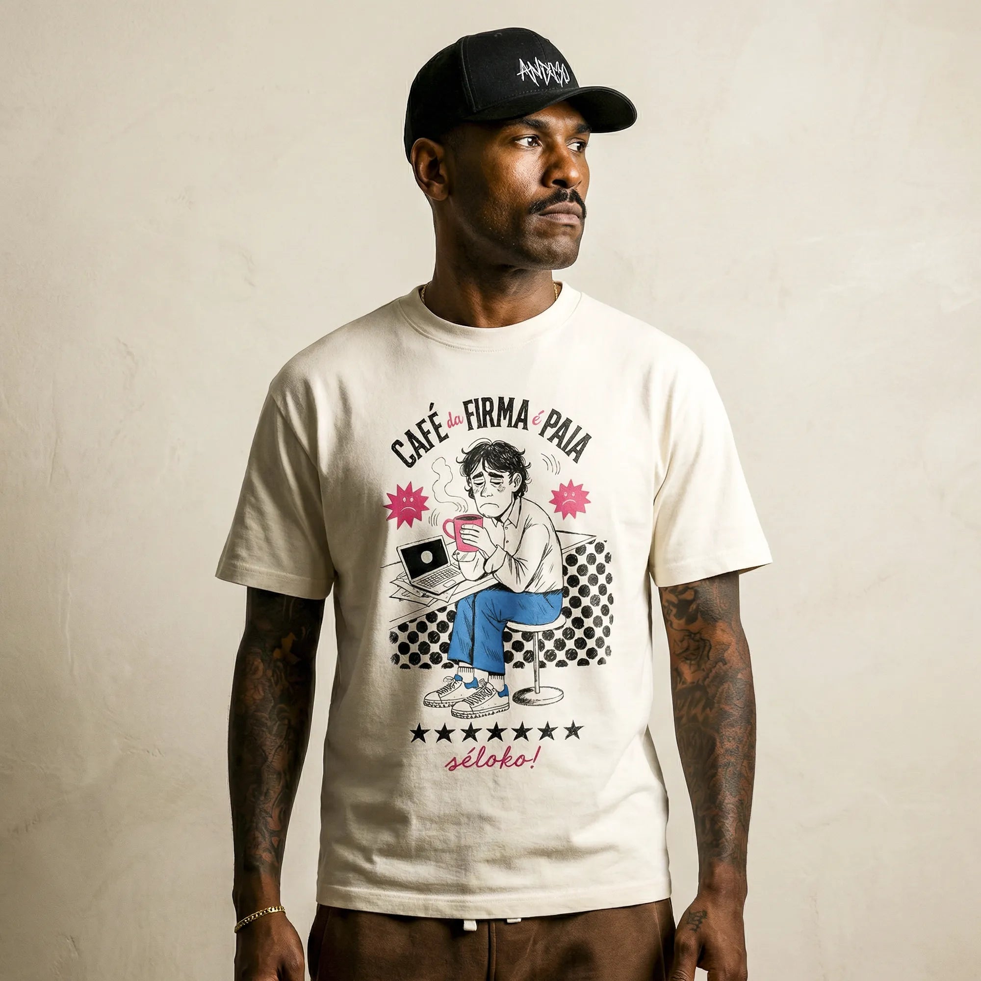Camiseta Básica Café na Firma é Paia Masculina Off-White