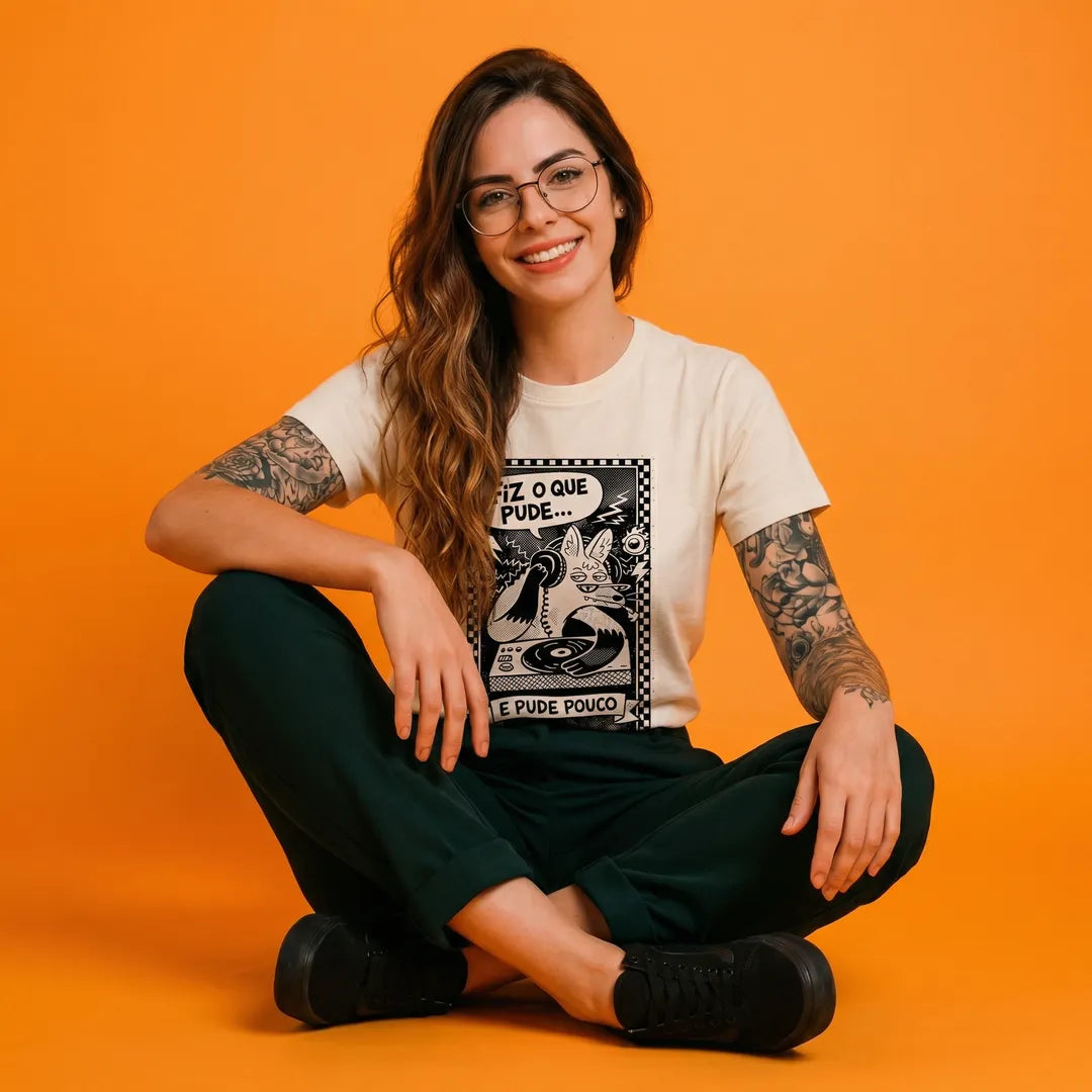 Camiseta Basica Fiz o Que Pude e Pude Pouco Feminina Off-White