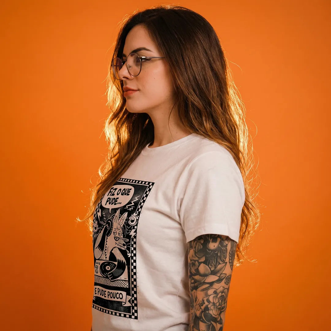 Camiseta Basica Fiz o Que Pude e Pude Pouco Feminina Off-White