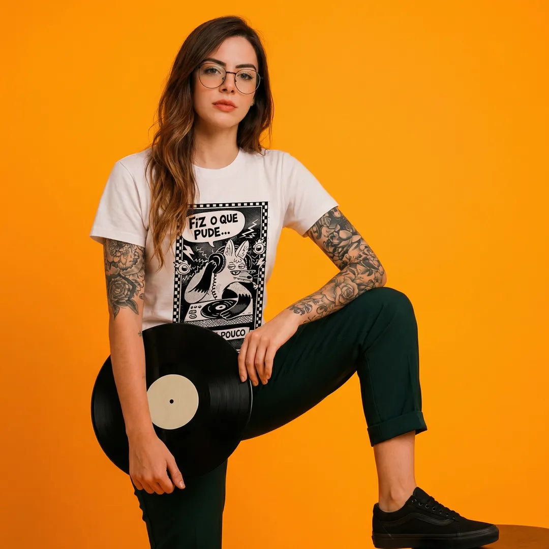 Camiseta Basica Fiz o Que Pude e Pude Pouco Feminina Off-White