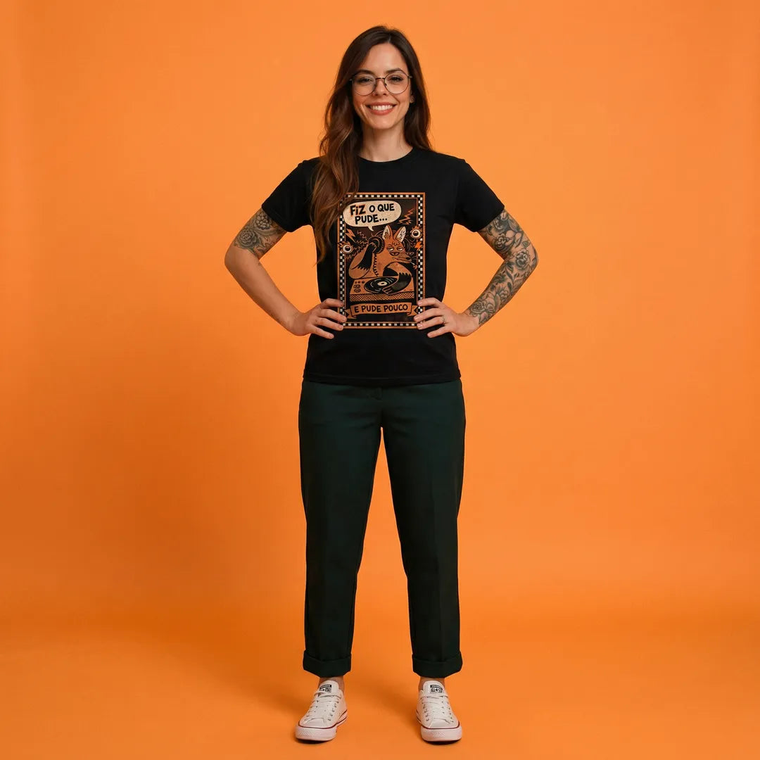 Camiseta Basica Fiz o Que Pude e Pude Pouco Feminina Preto