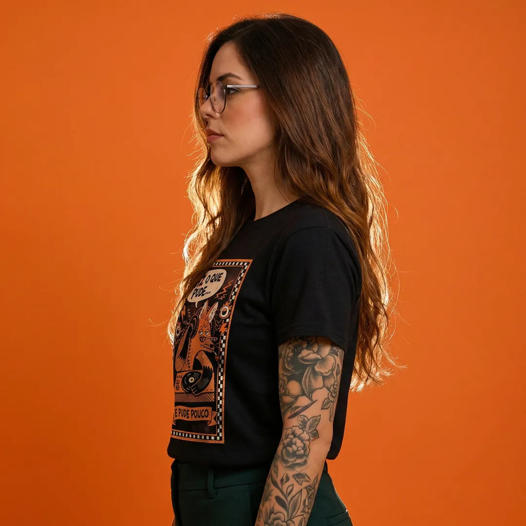 Camiseta Basica Fiz o Que Pude e Pude Pouco Feminina Preto