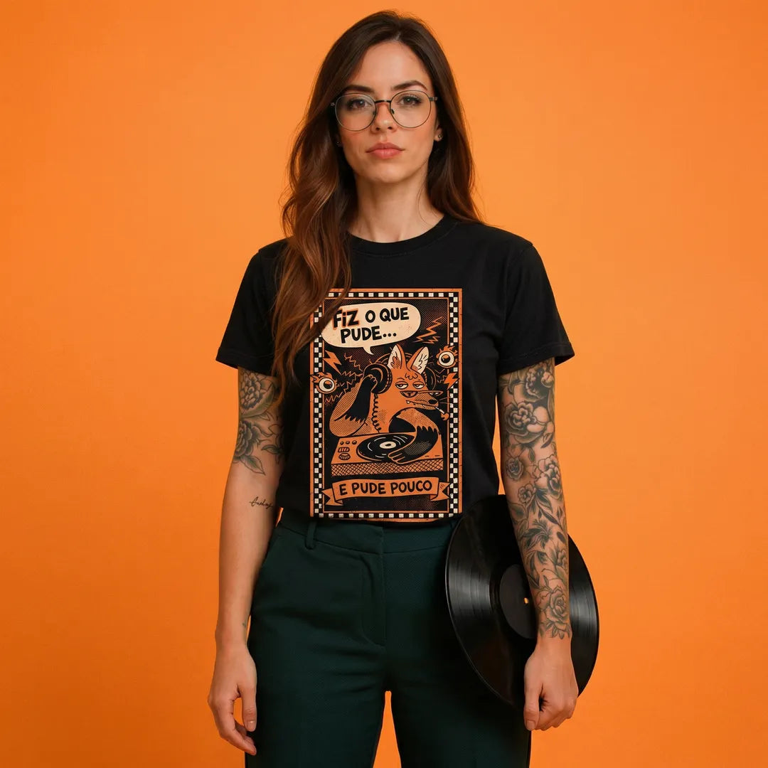 Camiseta Basica Fiz o Que Pude e Pude Pouco Feminina Preto