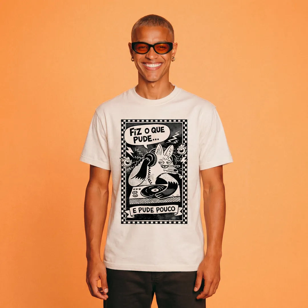 Camiseta Basica Fiz o Que Pude e Pude Pouco Masculina Off-White