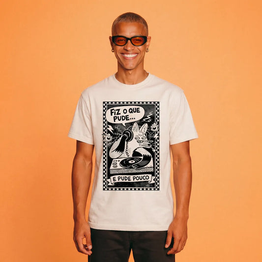 Camiseta Basica Fiz o Que Pude e Pude Pouco Masculina Off-White