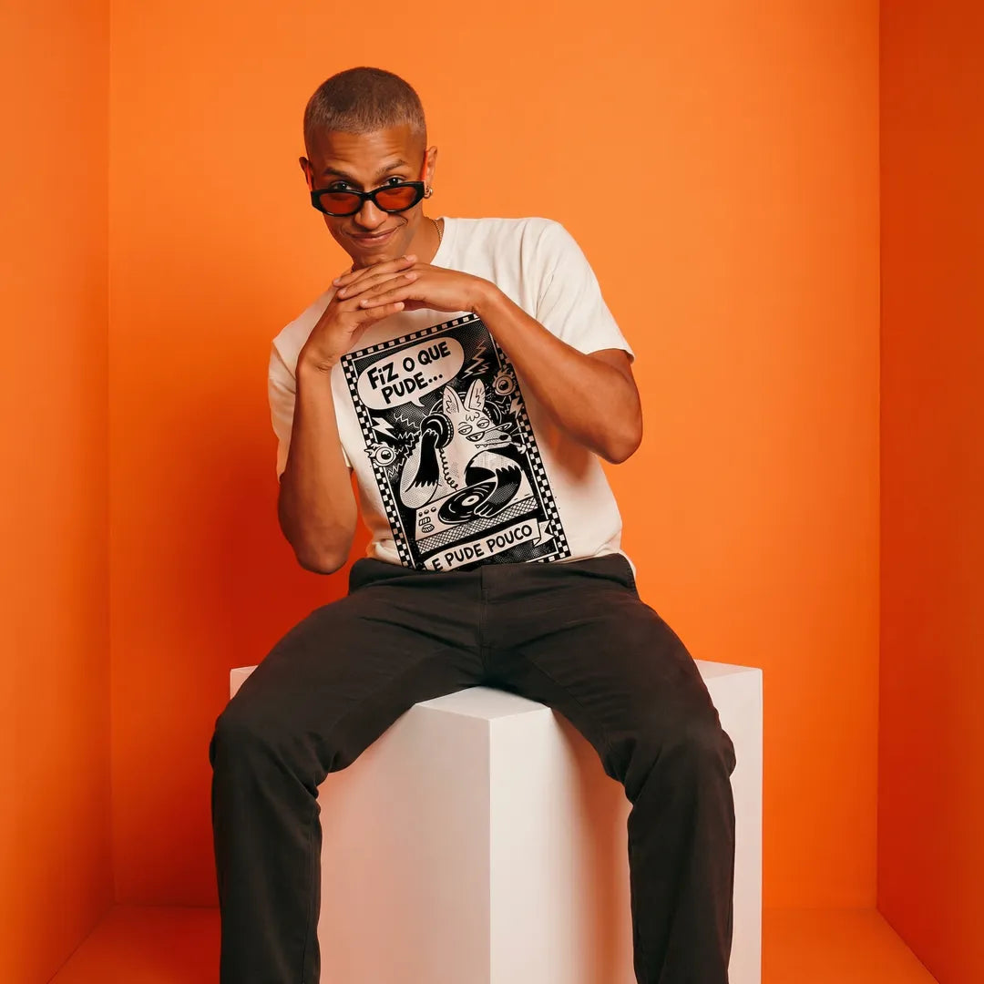 Camiseta Basica Fiz o Que Pude e Pude Pouco Masculina Off-White