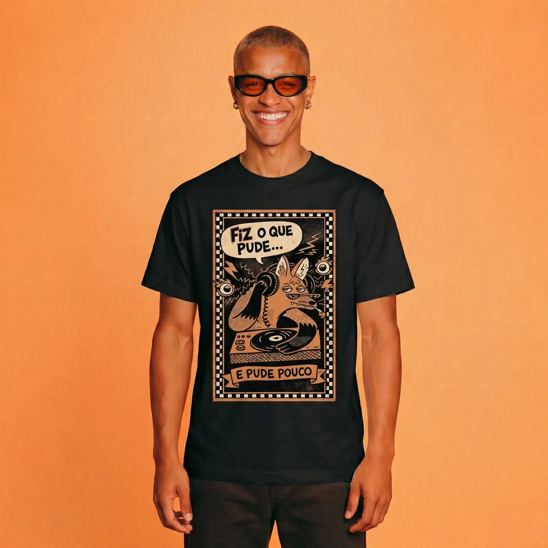 Camiseta Basica Fiz o Que Pude e Pude Pouco Masculina Preto