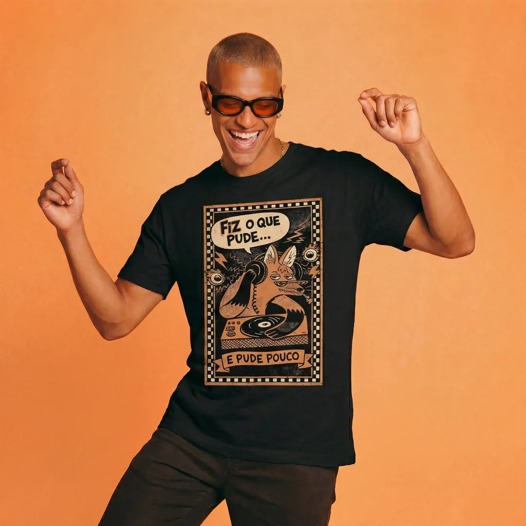 Camiseta Basica Fiz o Que Pude e Pude Pouco Masculina Preto