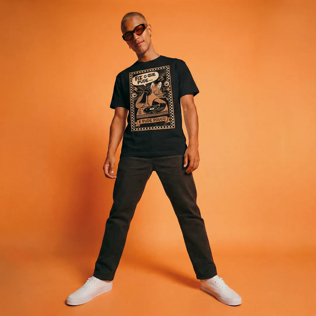 Camiseta Basica Fiz o Que Pude e Pude Pouco Masculina Preto