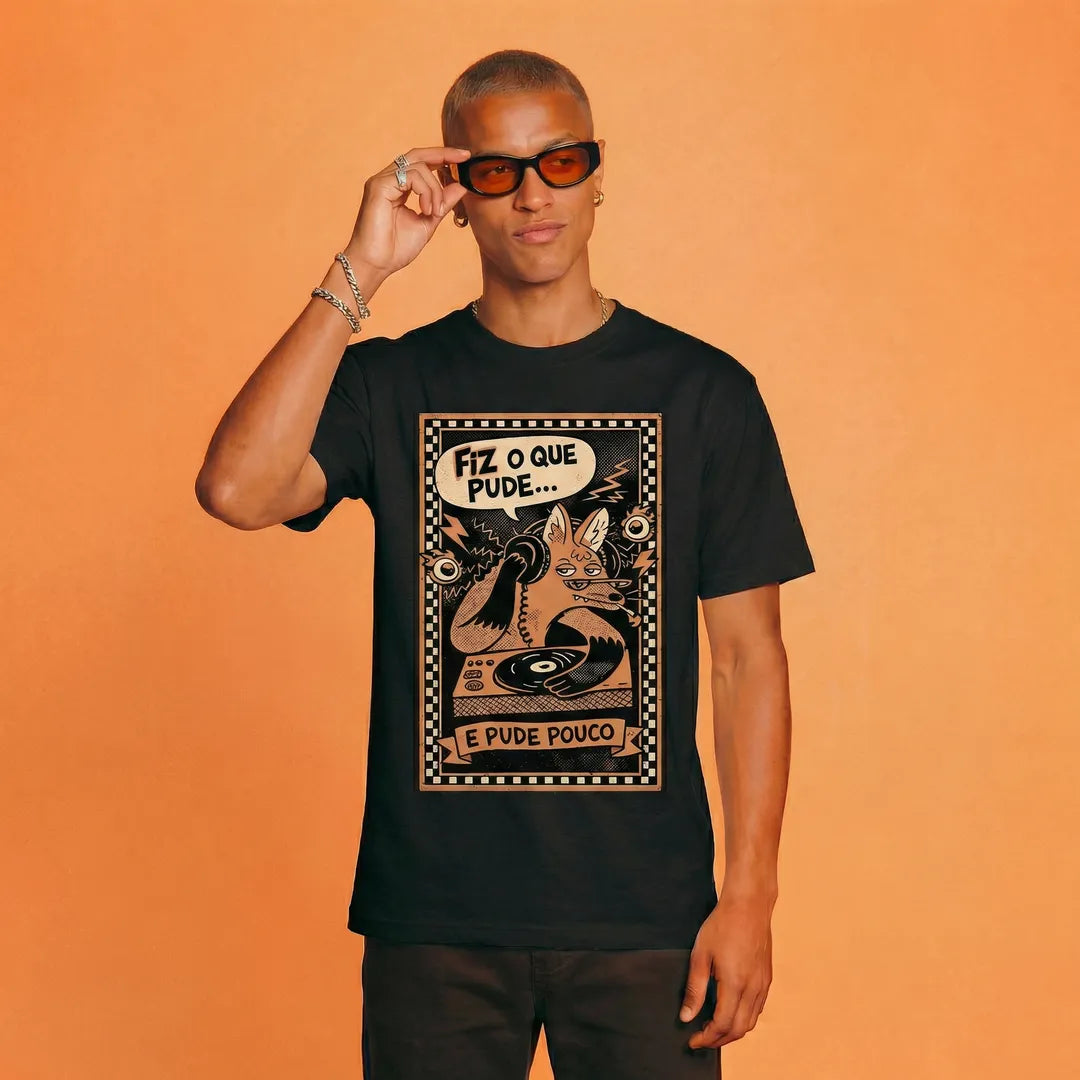 Camiseta Basica Fiz o Que Pude e Pude Pouco Masculina Preto