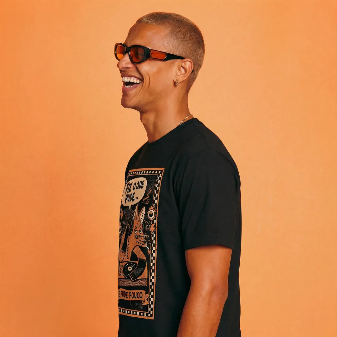 Camiseta Basica Fiz o Que Pude e Pude Pouco Masculina Preto