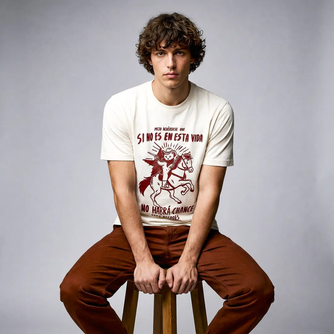 Camiseta Basica Mijo, Acuérdese de Morir Masculina Off-White