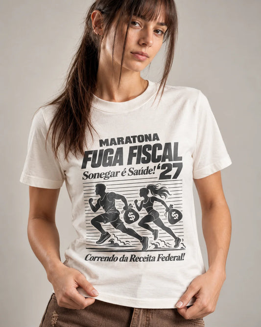 Camiseta Básica Maratona Fuga Fiscal Feminina Off-White