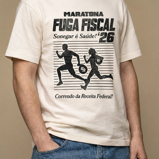 Camiseta Básica Maratona Fuga Fiscal Masculina Off-White