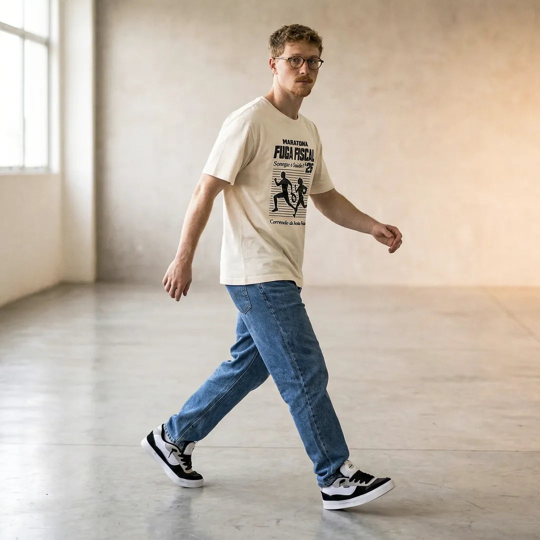 Camiseta Básica Maratona Fuga Fiscal Masculina Off-White