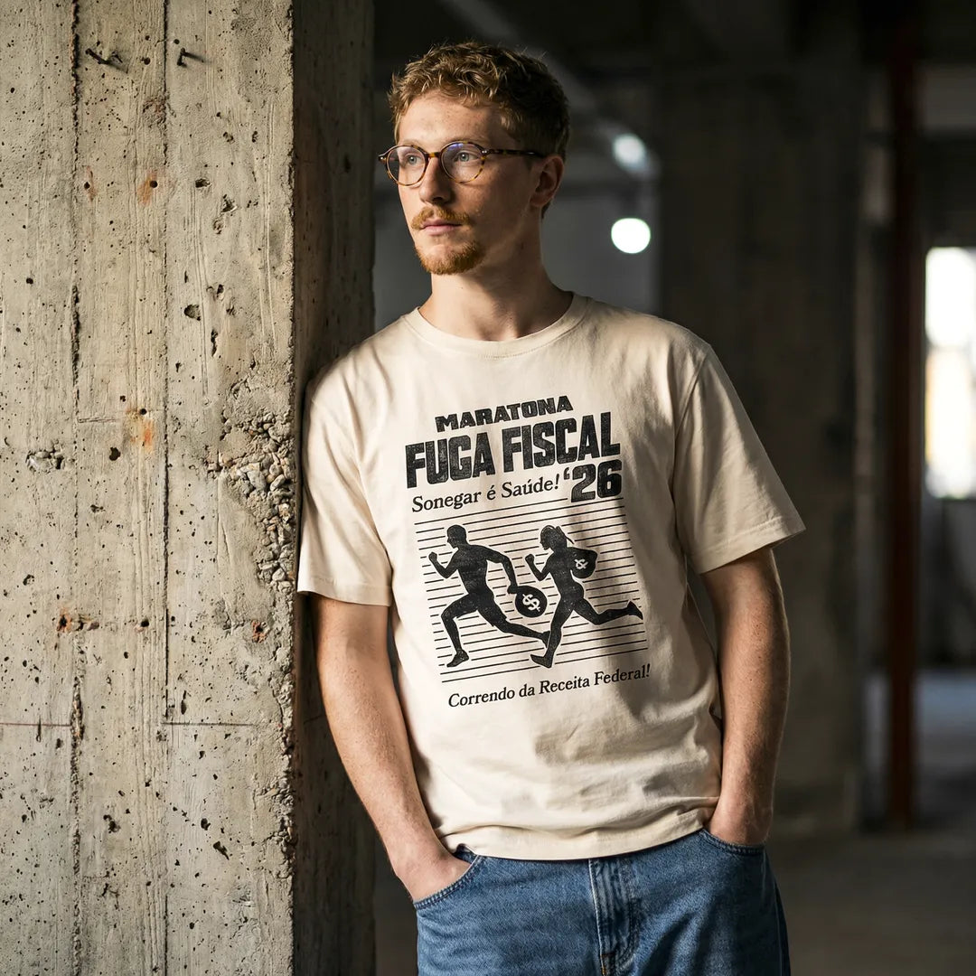 Camiseta Básica Maratona Fuga Fiscal Masculina Off-White
