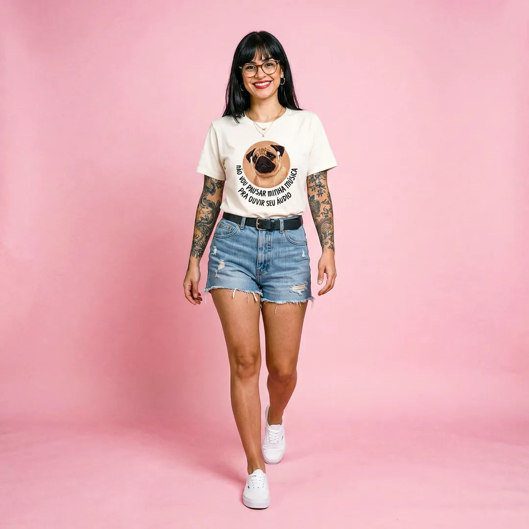 Camiseta Basica Não Vou Parar Meu Áudio Feminina Off-White