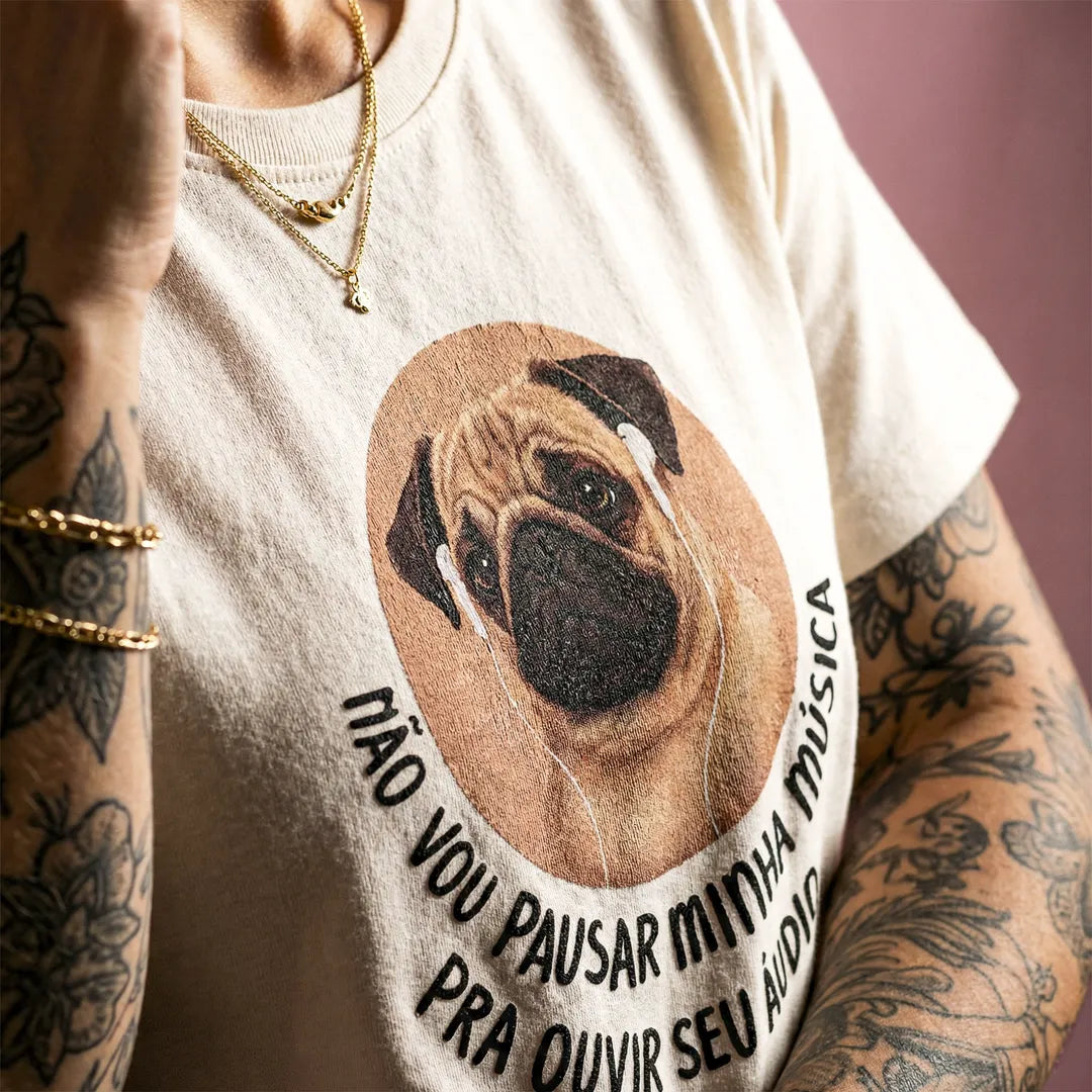 Camiseta Basica Não Vou Parar Meu Áudio Feminina Off-White