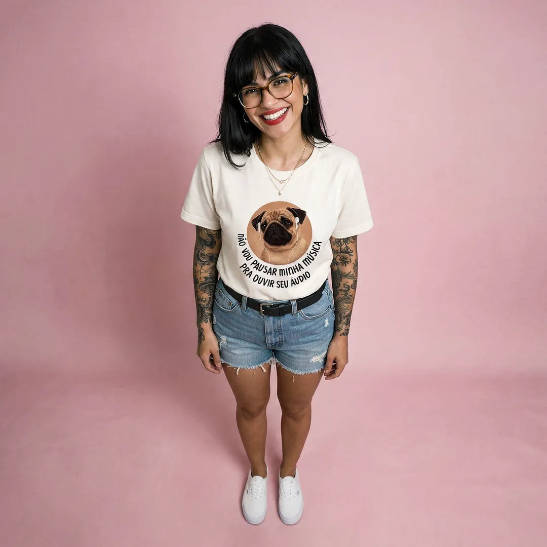 Camiseta Basica Não Vou Parar Meu Áudio Feminina Off-White