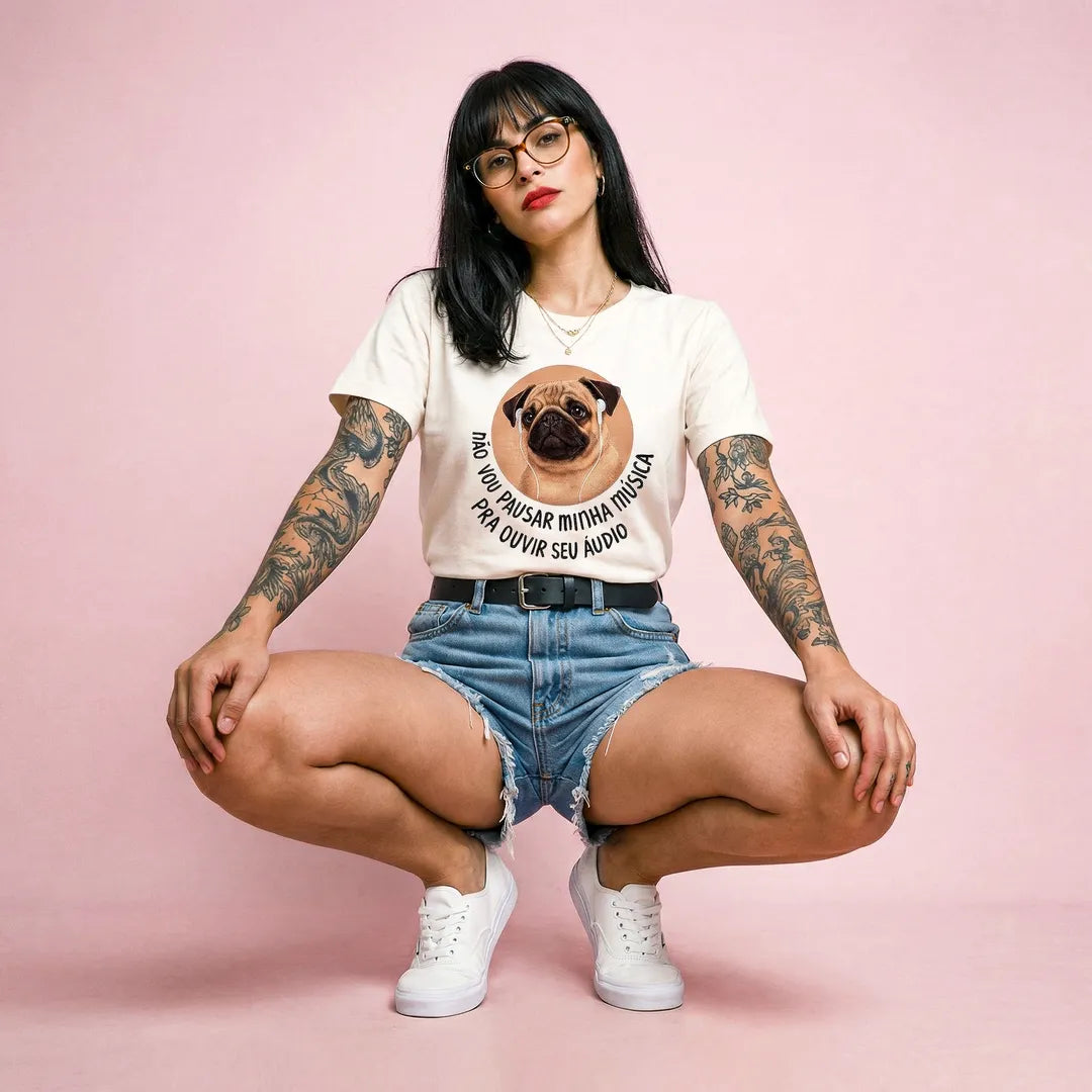 Camiseta Basica Não Vou Parar Meu Áudio Feminina Off-White