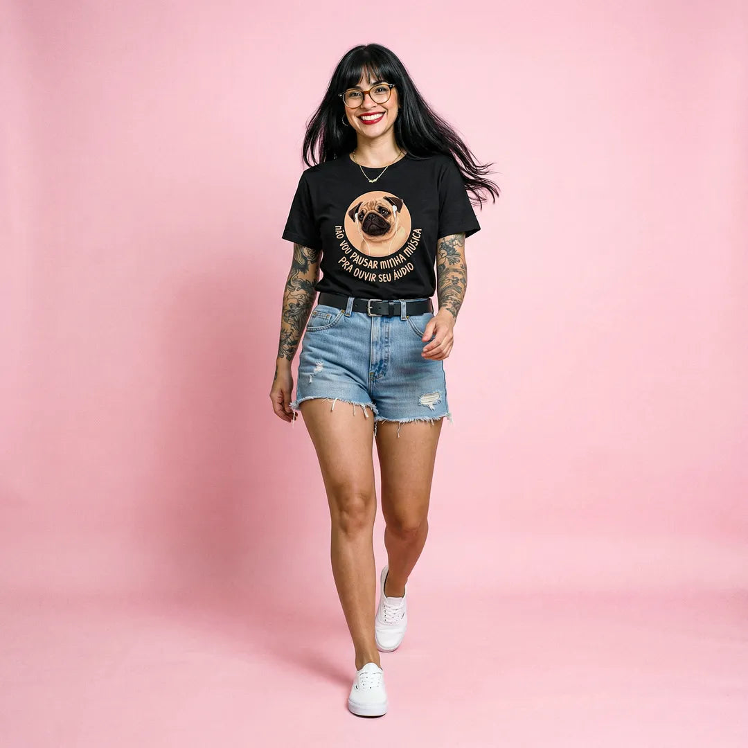 Camiseta Basica Não Vou Parar Meu Áudio Feminina Preto