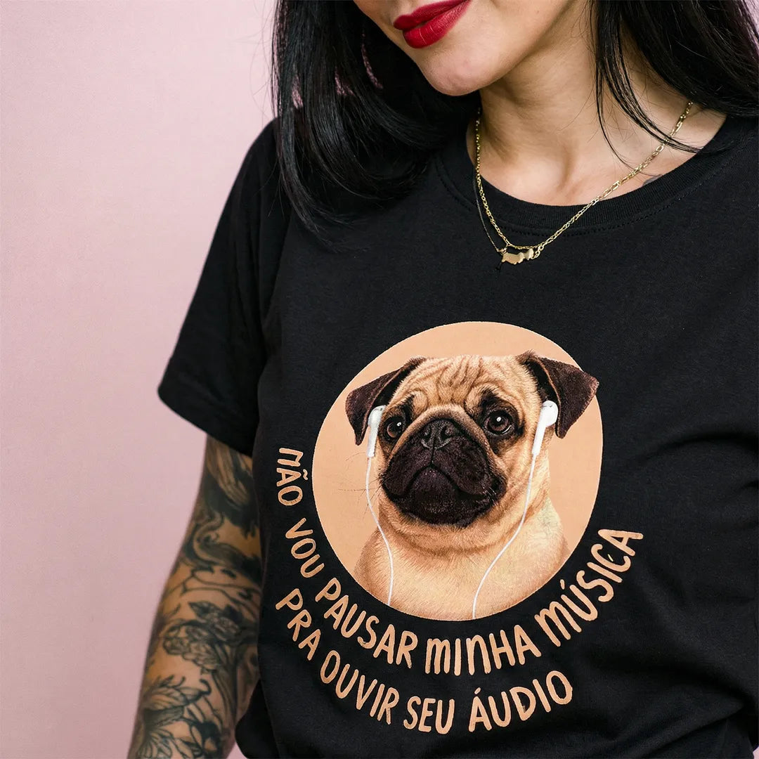 Camiseta Basica Não Vou Parar Meu Áudio Feminina Preto