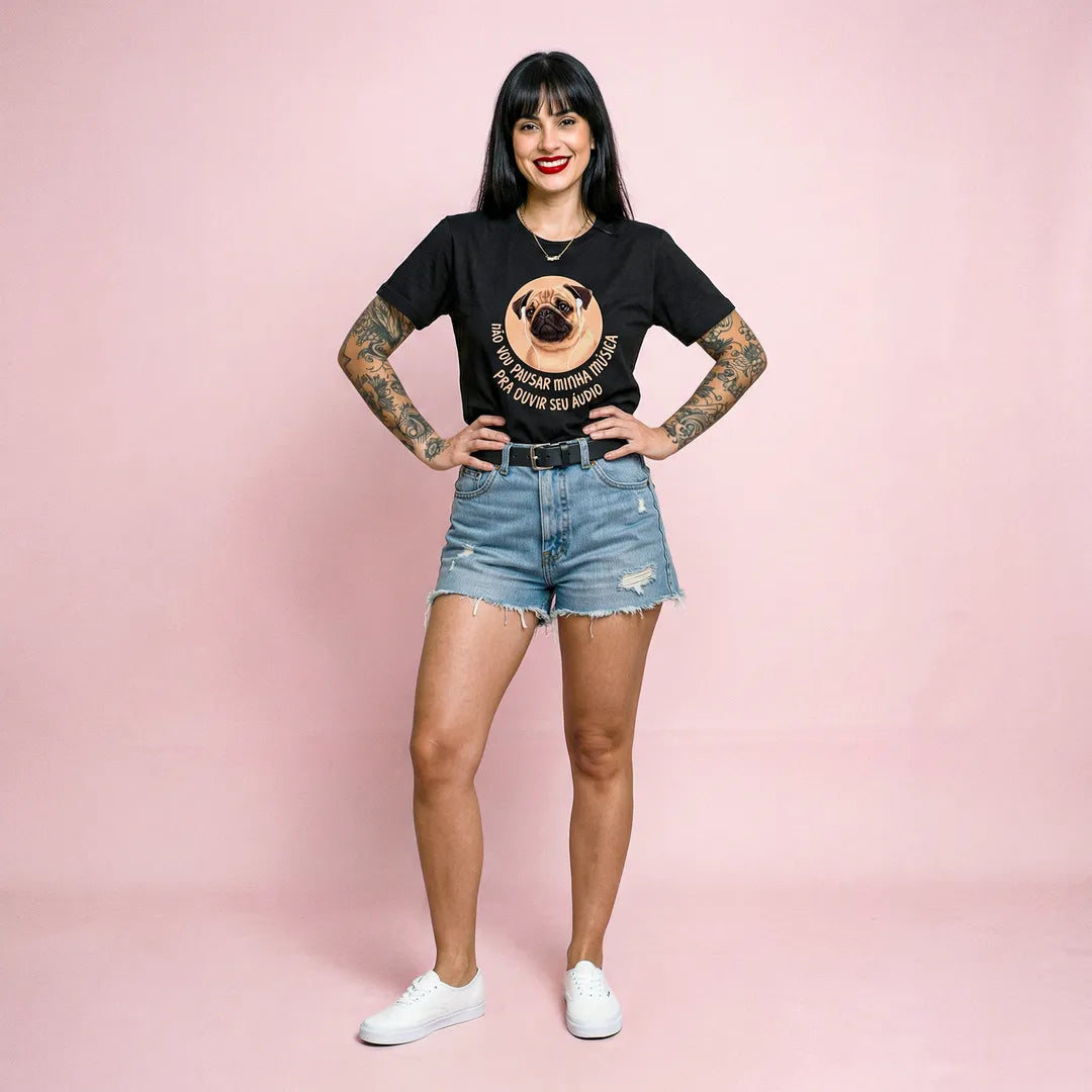 Camiseta Basica Não Vou Parar Meu Áudio Feminina Preto