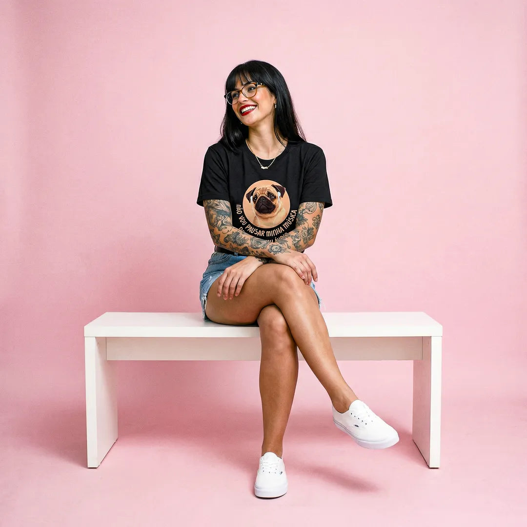 Camiseta Basica Não Vou Parar Meu Áudio Feminina Preto