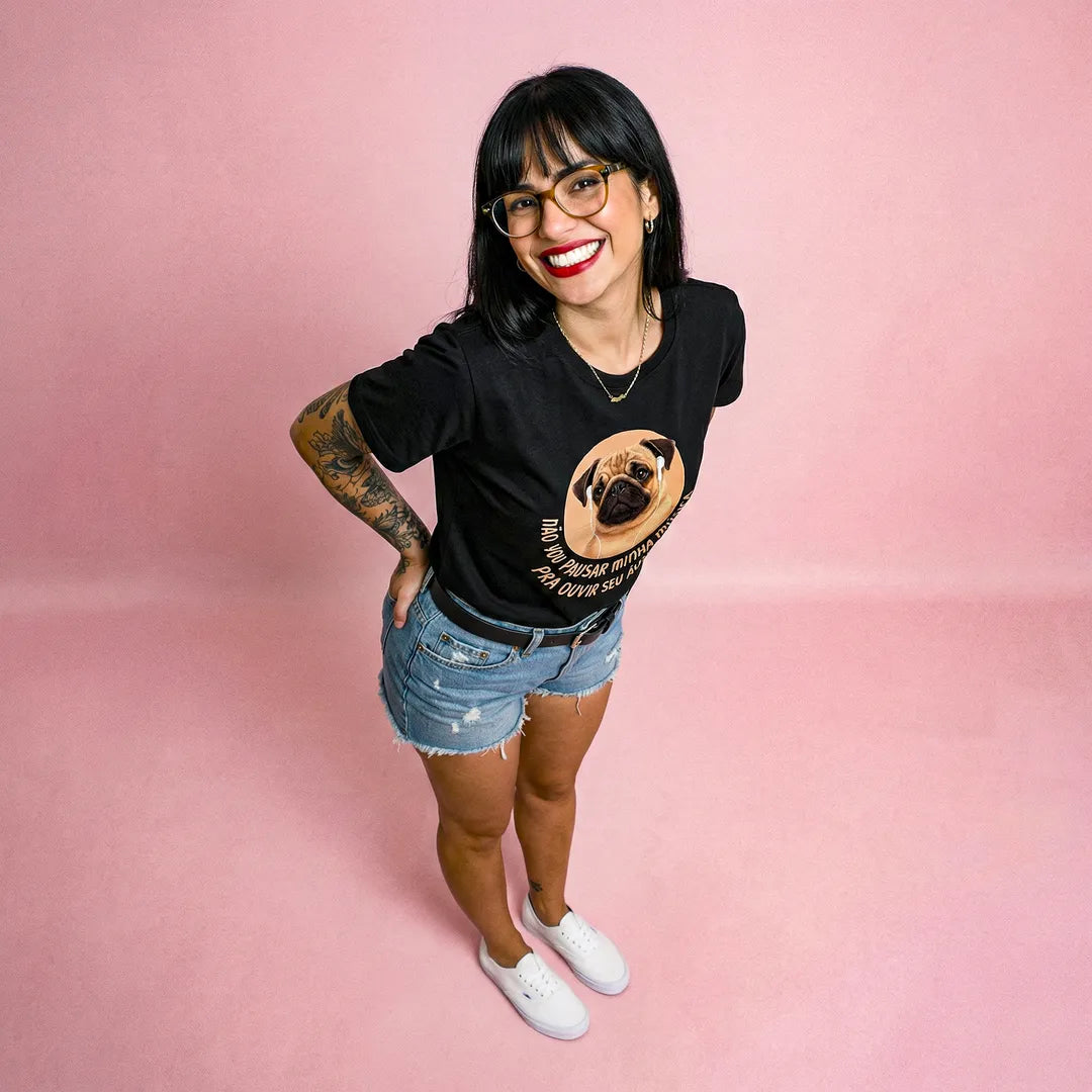 Camiseta Basica Não Vou Parar Meu Áudio Feminina Preto