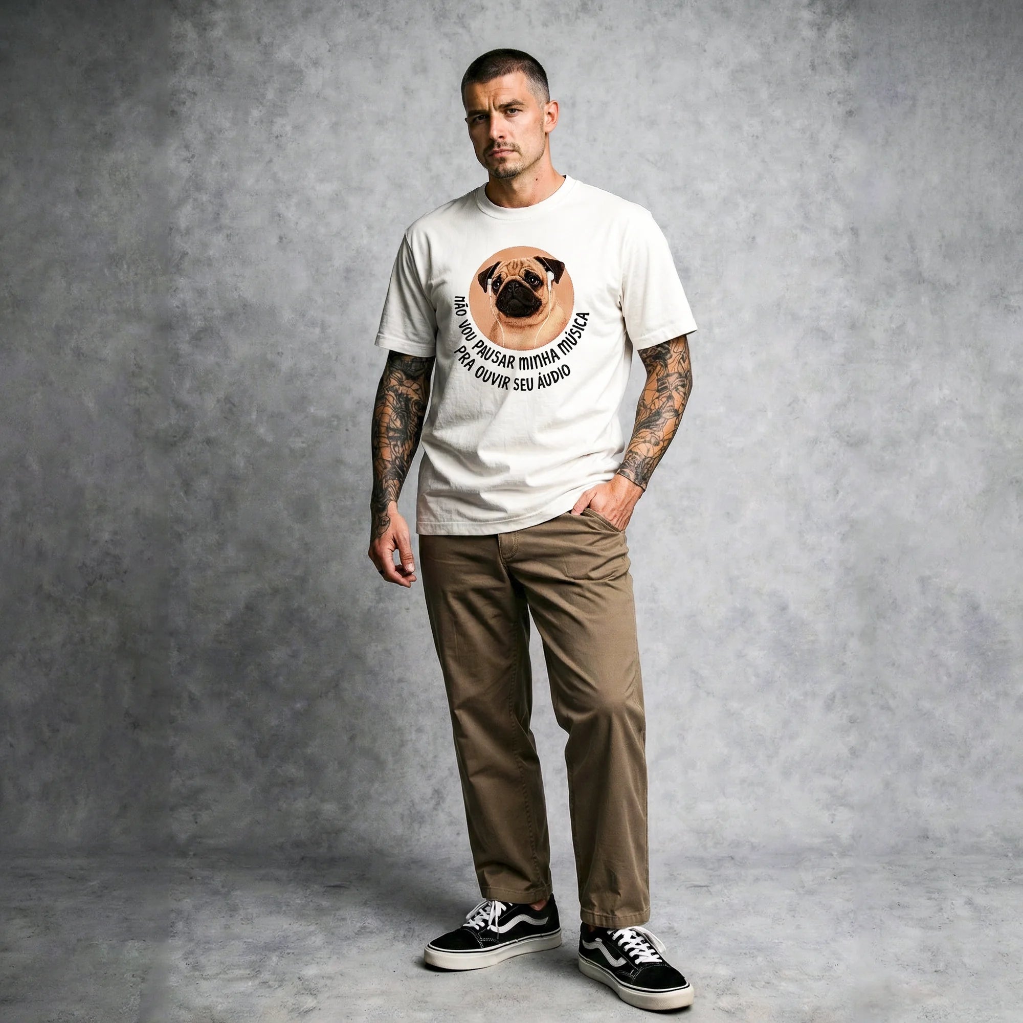 Camiseta Basica NAOVOUPARAR Masculina Off-White