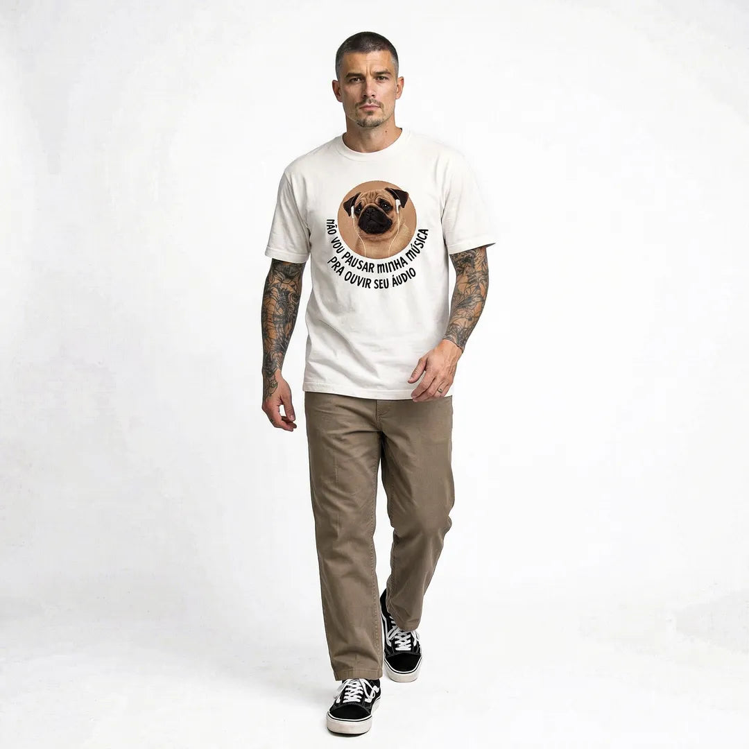 Camiseta Basica Não Vou Parar Meu Áudio Masculina Off-White