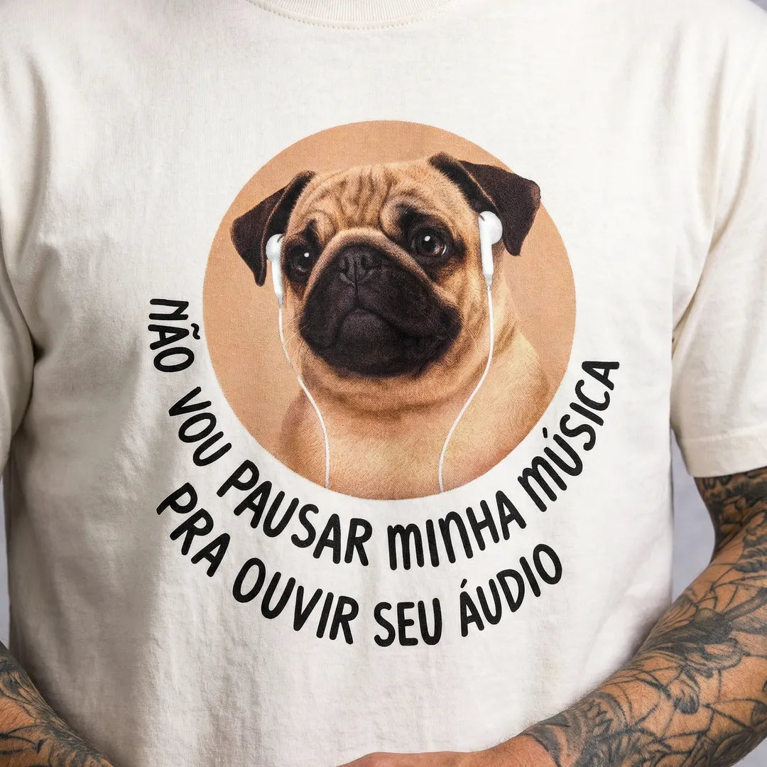 Camiseta Basica Não Vou Parar Meu Áudio Masculina Off-White