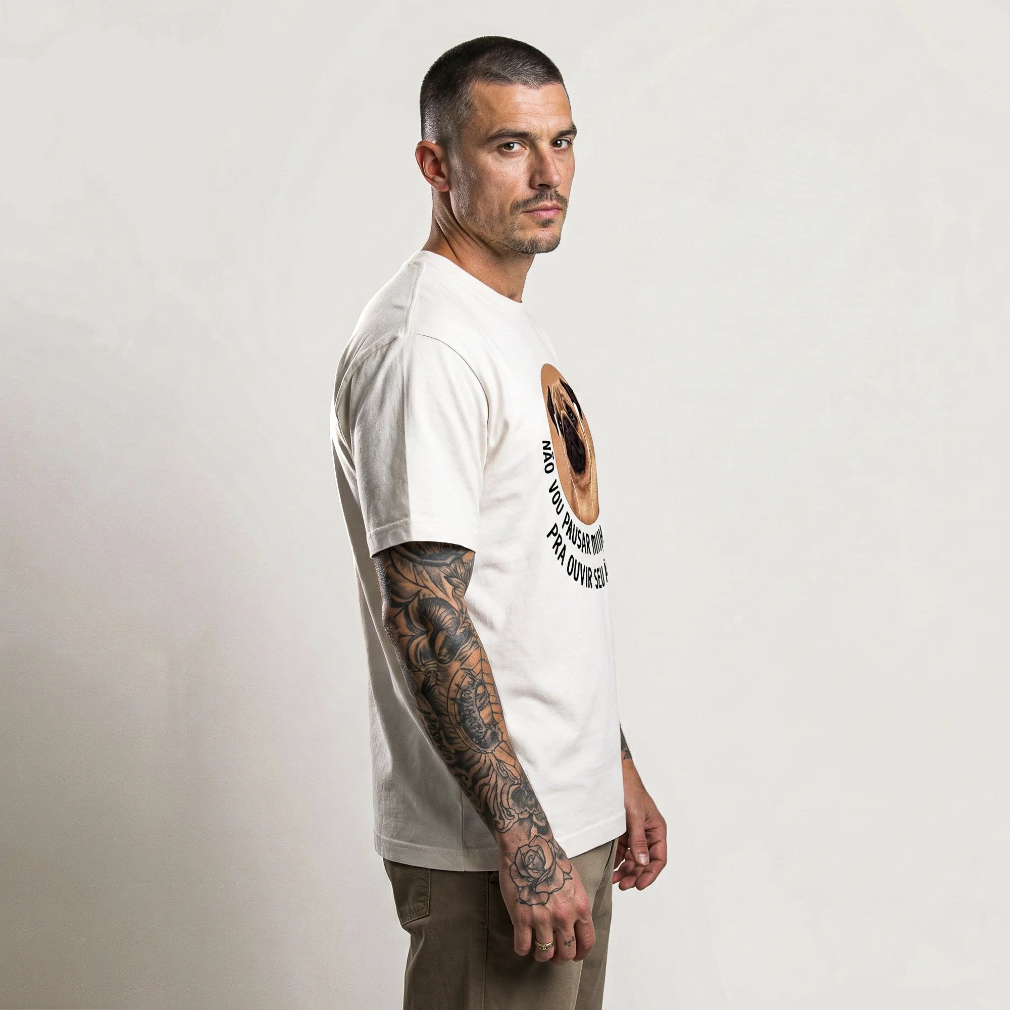Camiseta Basica NAOVOUPARAR Masculina Off-White