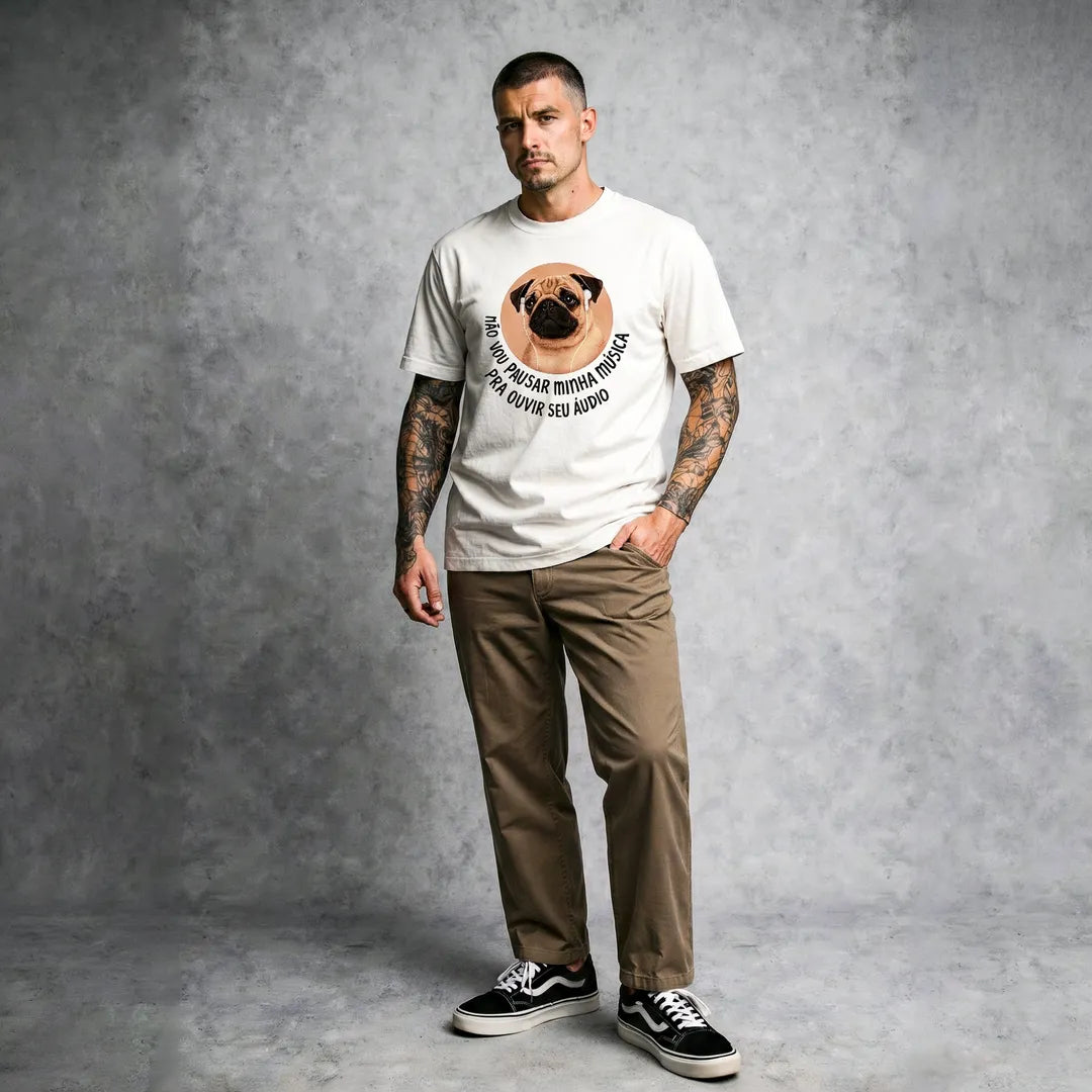 Camiseta Basica Não Vou Parar Meu Áudio Masculina Off-White